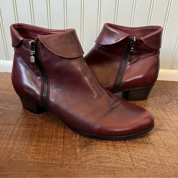 Spring Step Stockholm Bordeaux Red Leather Ankle Boots stacked heel Size 7 1/2 - Picture 1 of 9